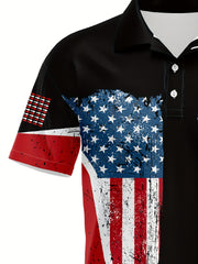 Men's Casual Bowling Print Lapel Short Sleeve Shirt
