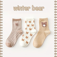Girls Kids Bear Pattern Crew Socks for Autumn Winter