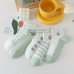 Avocado Print Socks Women's Short Stockings 5 Pairs Soft & Comfy