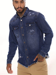 Men's Casual Denim Shirt Turn Down Collar Button Up