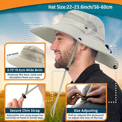 Men's Wide Brim Fishing Hat Summer Sun Hat Jungle Boonie Hat