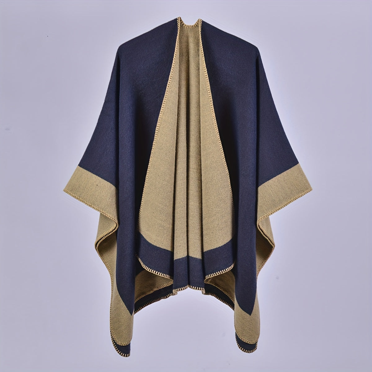 Striped Warm Shawl Large Windproof Cape for Women
