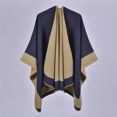 Striped Warm Shawl Large Windproof Cape for Women