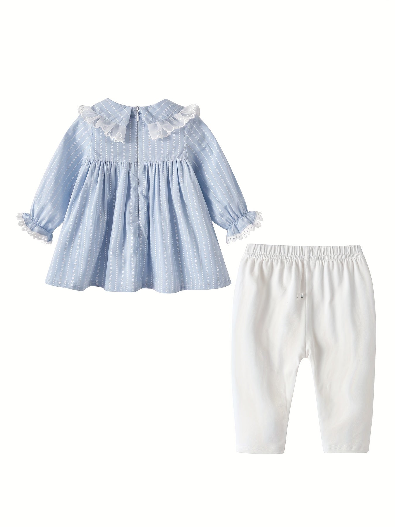 Baby Girl Lace Trim Puff Dress & Pants Set
