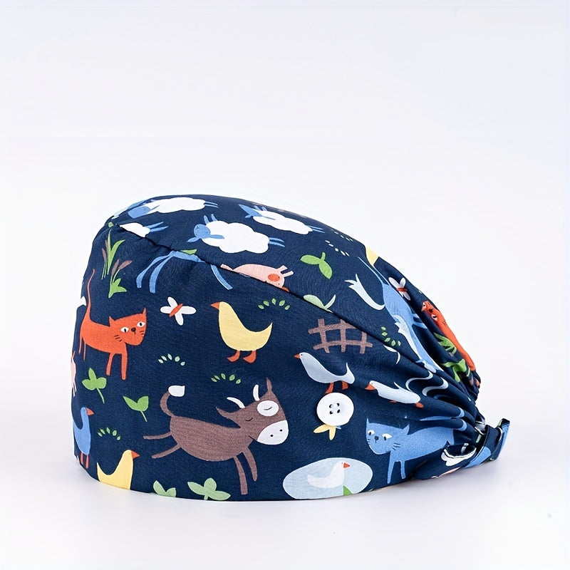 Cartoon Animal Print Work Cap Elastic Nurse Hat Women's Scrub Cap