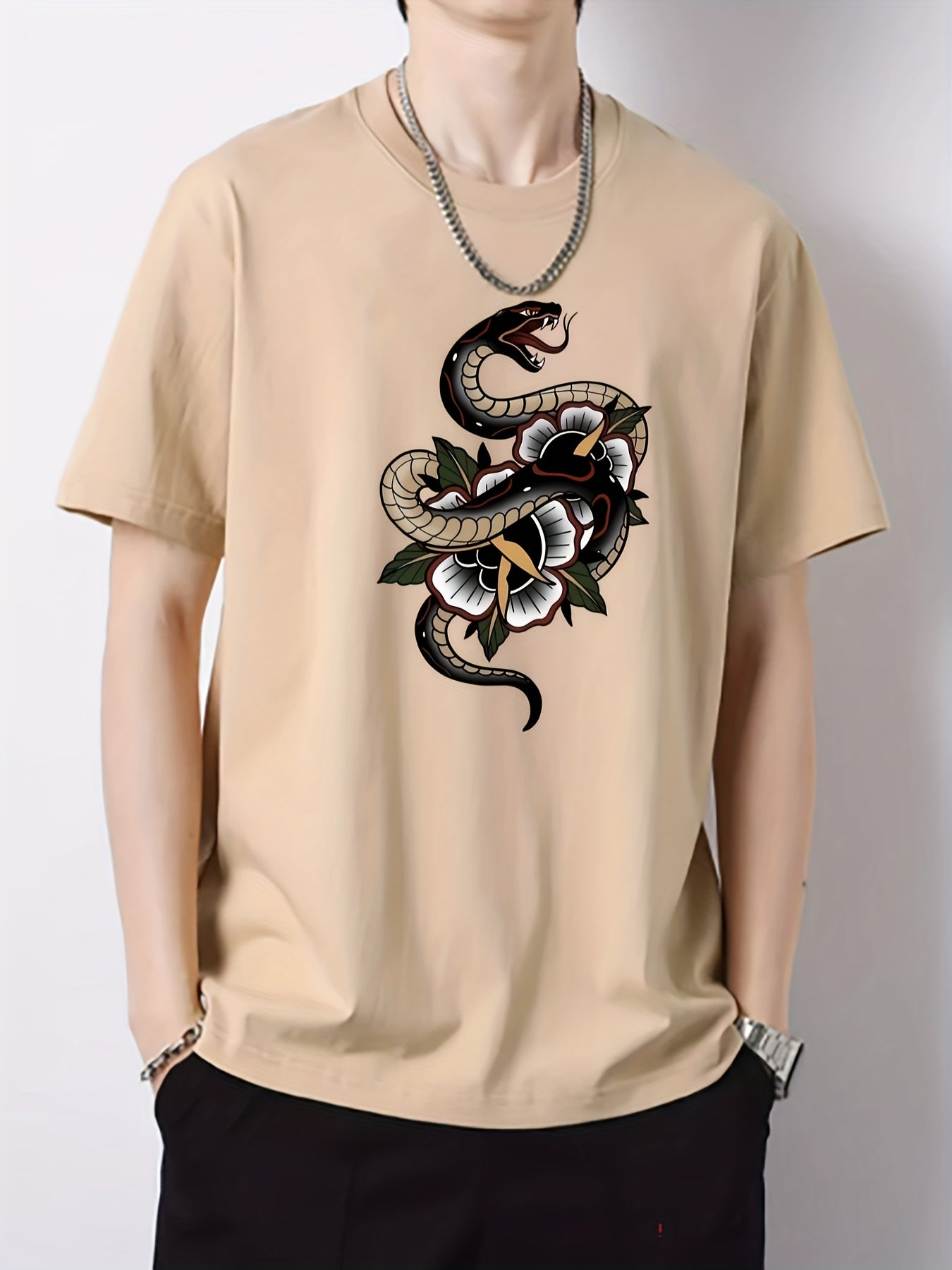 Men's Snack Pattern Print Cotton Crew Neck T-shirt