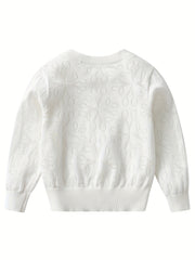 Girls' Flower Jacquard Knit Cardigan Top