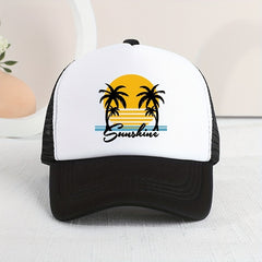 Breathable Mesh Sunset Coconut Tree Baseball Cap for Kids