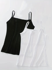 2 Pack Solid Cami Tops Crew Neck Everyday Women's Lingerie