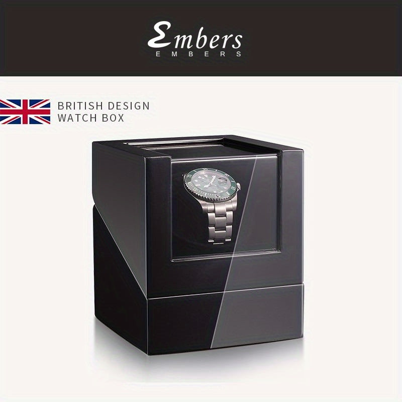 Embers Luxury Single Watch Winder Wooden Shaker Box Glass Storage Case