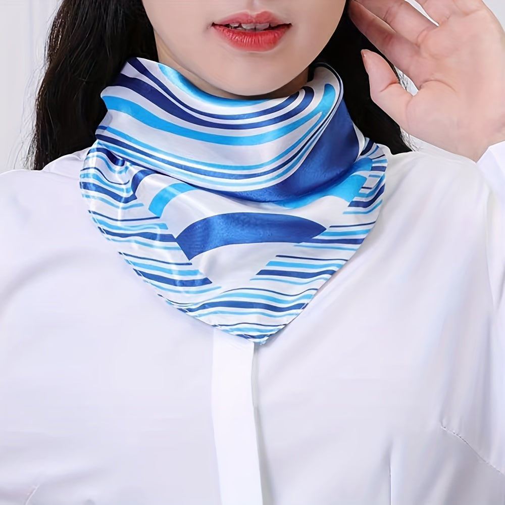 Stripe Print Neckerchief Silk Square Scarf Head Wrap Hair Accessory