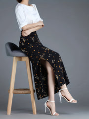 Graphic Print Split Skirt Bodycon High Waist Skirt