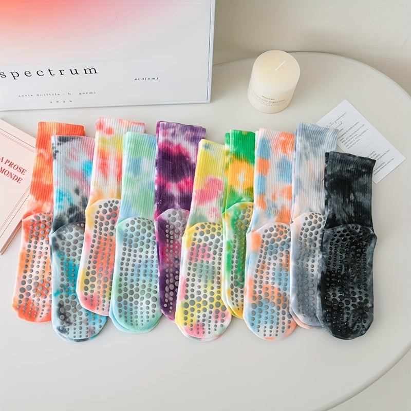 Women's Tie Dye Non-slip Yoga Pilates Socks Breathable Long Tube Dance Training