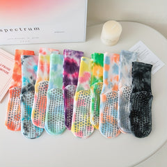 Women's Tie Dye Non-slip Yoga Pilates Socks Breathable Long Tube Dance Training