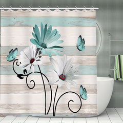 Flower Butterfly Shower Curtain Set with 12 Hooks