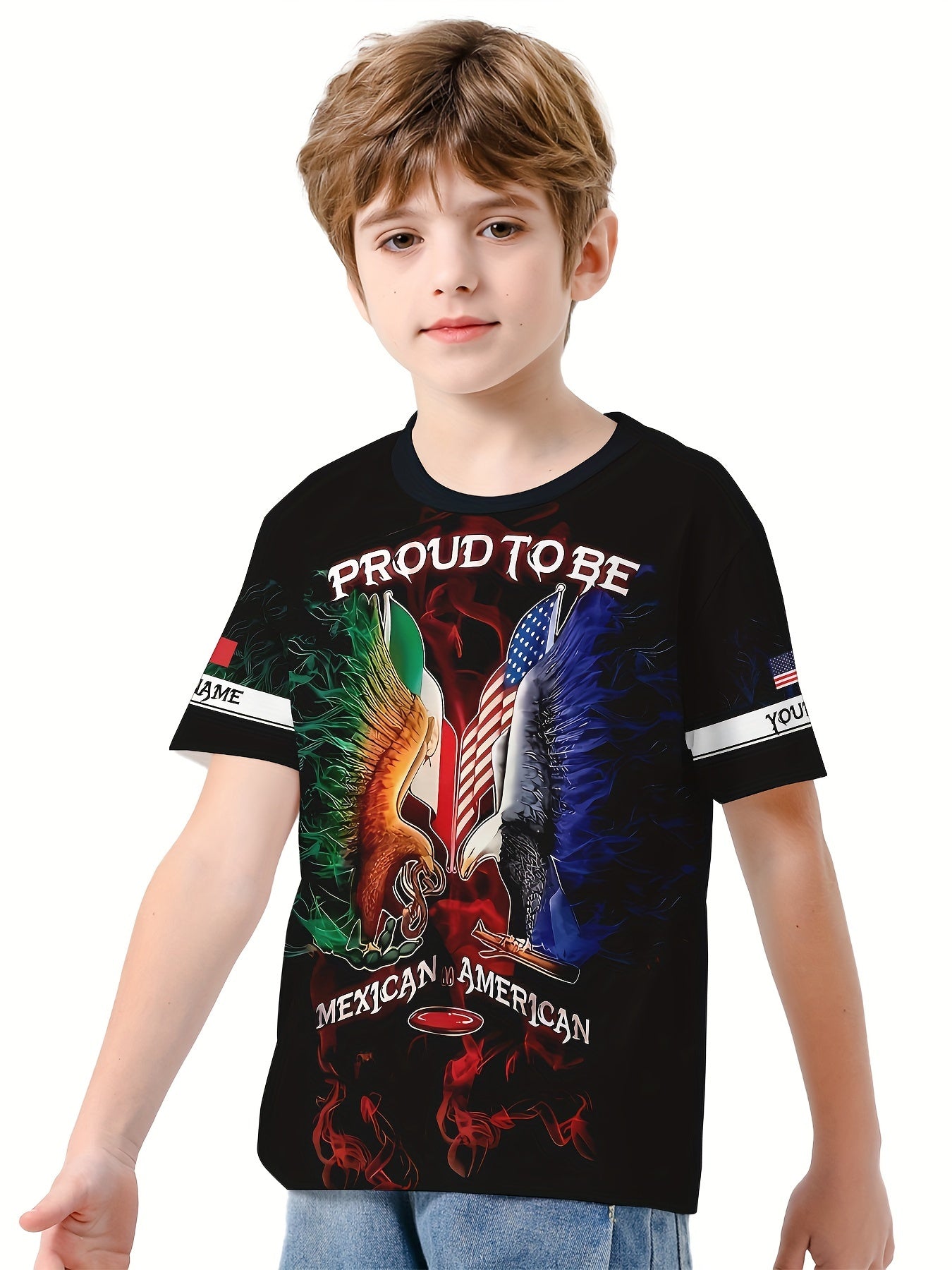 MEXICAN AMERICAN Boy's Casual Tees Short Sleeve Crew Neck T shirt