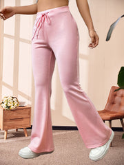 Solid Slim Flare Leg Sweatpants Casual Drawstring Pocket Pants