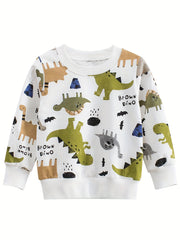 Boys Dinosaur Graphic Sweatshirt Long Sleeve Top for Spring and Autumn