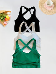 3pcs Girl's Ribbed Camisole Underwear with Chest Pad No Steel Ring Bralette