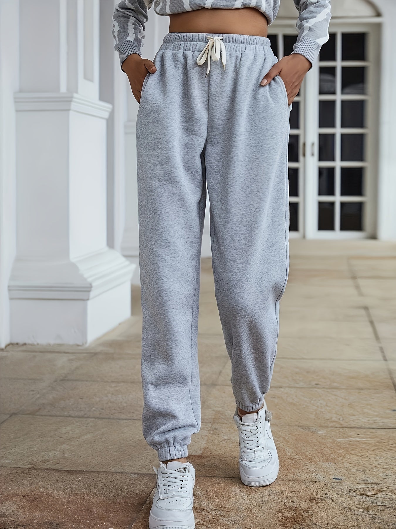 Casual Fleece Elastic Waist Sweatpants for Women