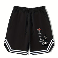 Men's Anime Graphic Drawstring Streetwear Shorts for Workout Fitness