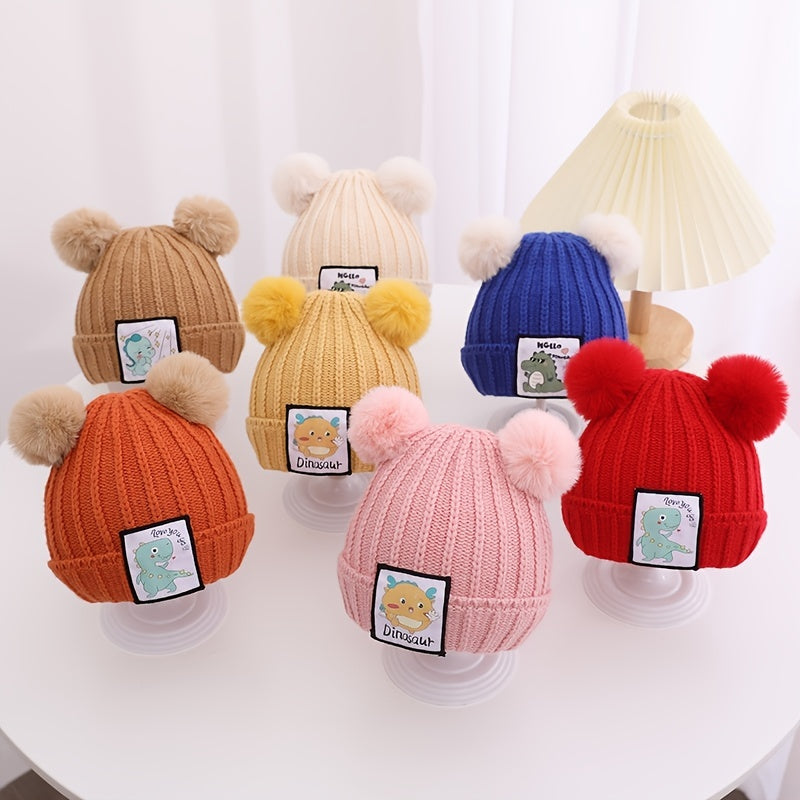 Kids' Dinosaurs Patch Beanie Hats - Warm and Stylish Winter Gear