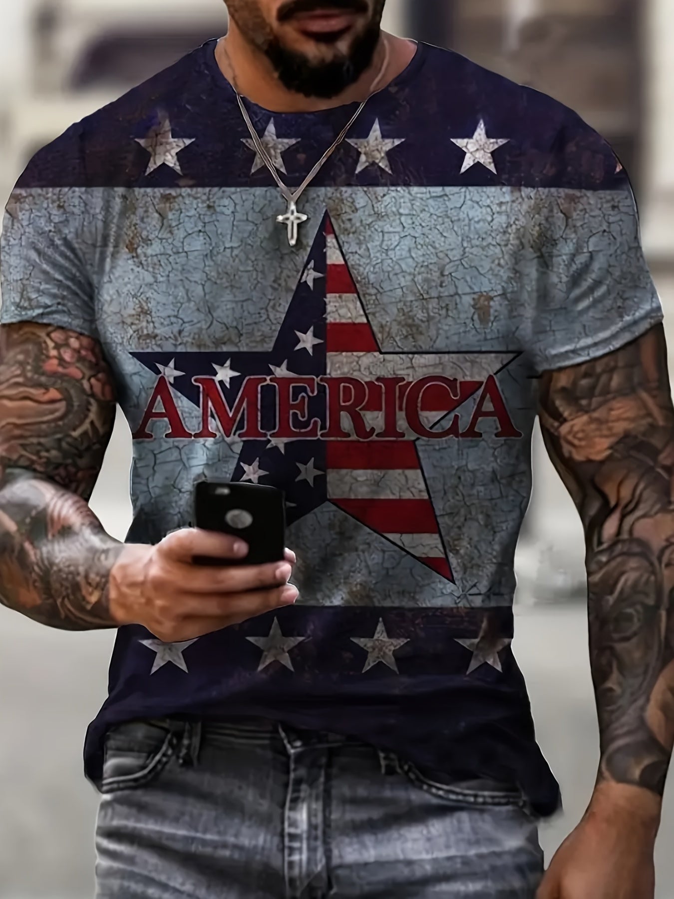 Men's 3D Printed Smile T Shirt Casual Tee for Summer