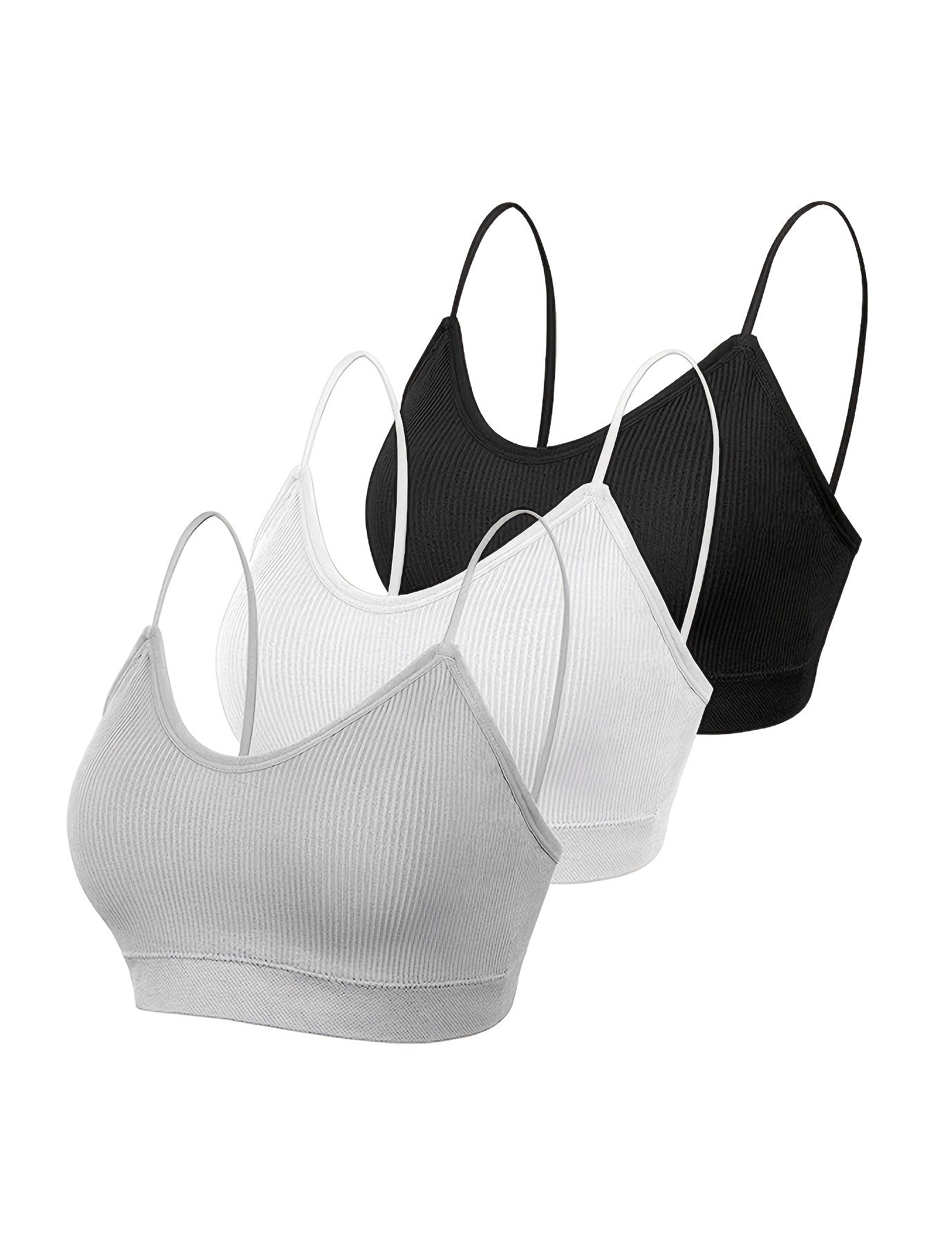 3pcs Ribbed Cami Tops & Backless Crop Top Women's Lingerie