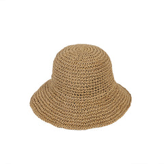Brown Hollow Crochet Sun Hat French Style Lightweight Straw Hats Women
