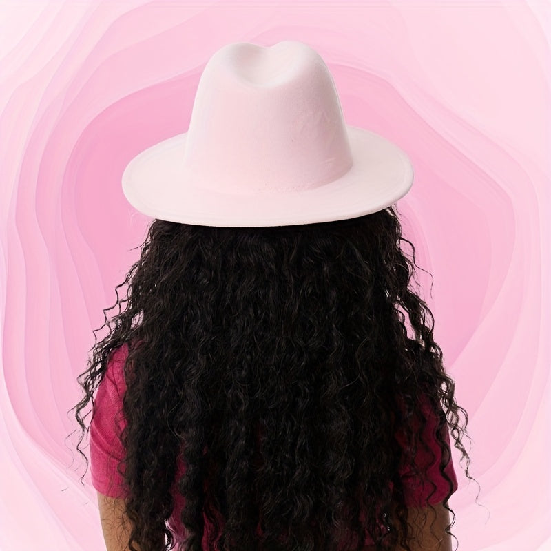 Light Pink Y2K Fedora Cap Wide Brim Felt Hat for Women
