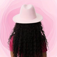 Light Pink Y2K Fedora Cap Wide Brim Felt Hat for Women
