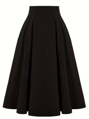 Vintage Button Front High Waist Pleated Skirt