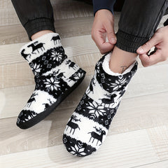 Reindeer & Snowflake Pattern Plush House Slippers for Men