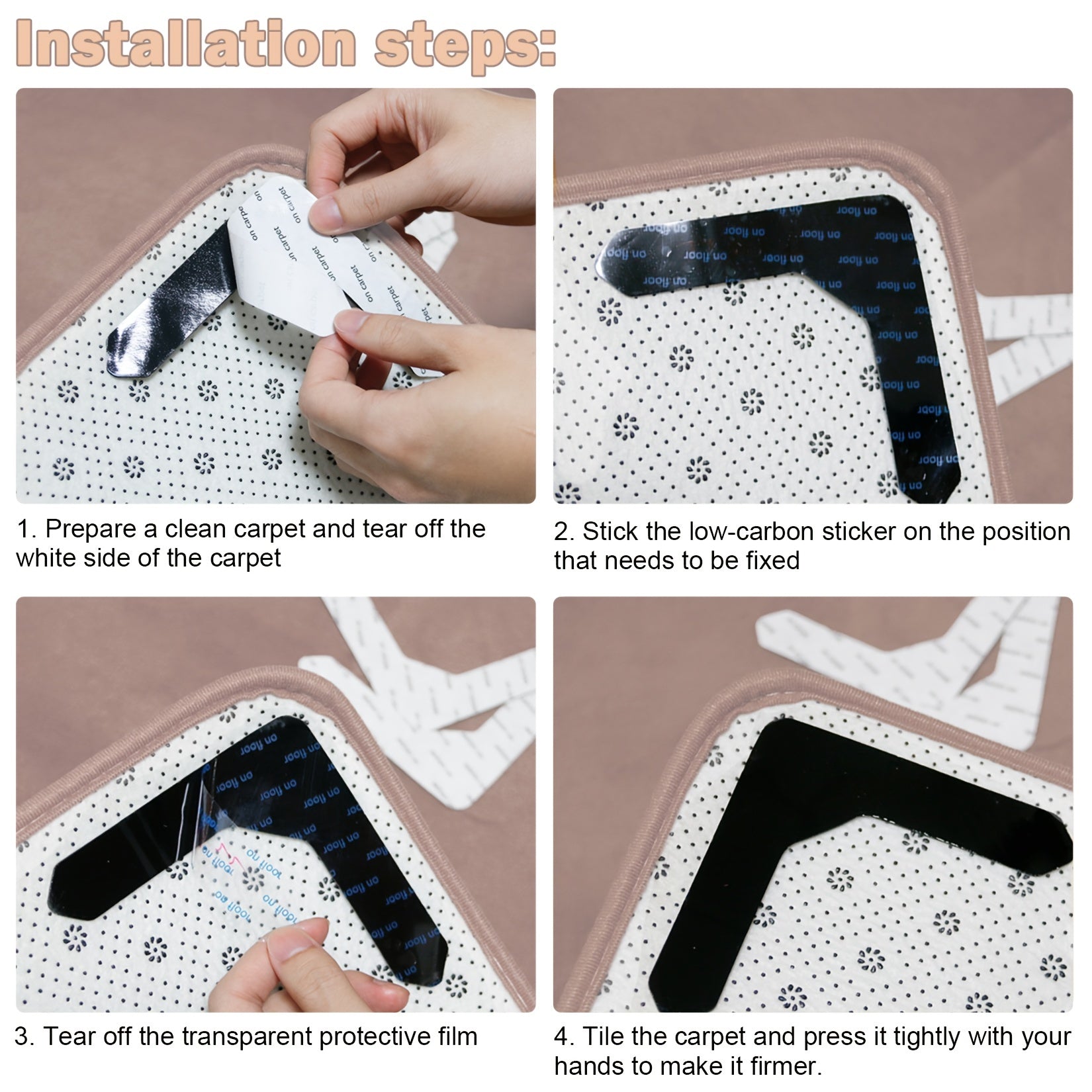 8pcs Anti-slip Carpet Stickers for Living Dining Bathroom Rugs 12.5x12