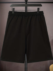 Letter Print Casual Mid Stretch Graphic Drawstring Shorts Men's Shorts