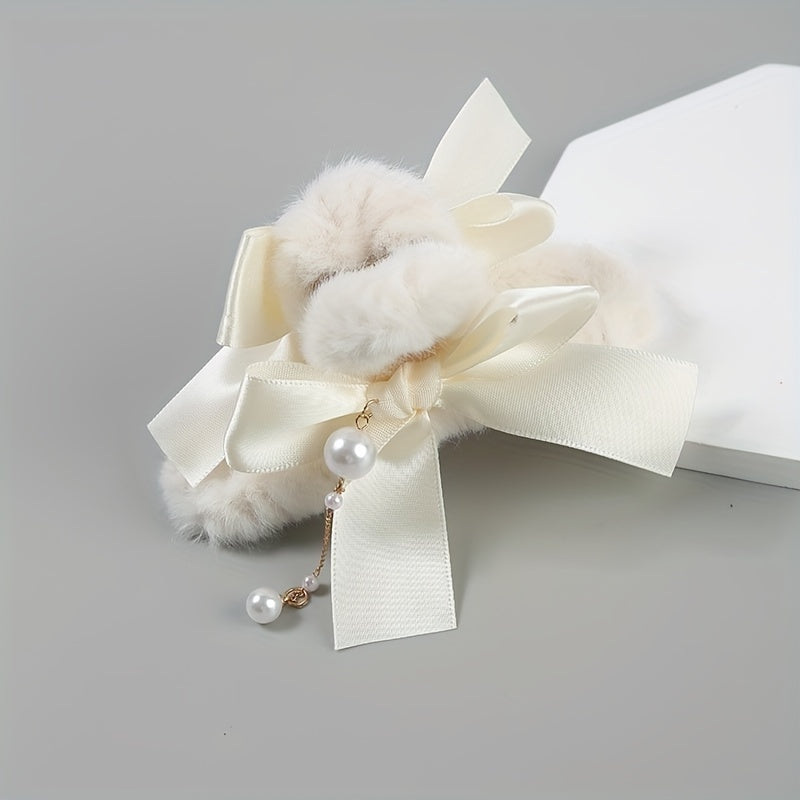Christmas Plush Hair Clip Bell Bow Cherry Decor Knit Hair Clips Girls