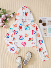 Girls Crop Hoodie Letter Print Pullover Sweatshirt Kids Clothes