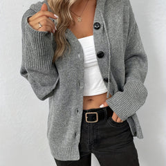 Hooded Drawstring Cardigan for Women - Solid Color - Long Sleeve
