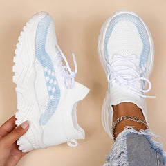 Women's Platform Sock Sneakers Lace Up Knitted Low Top Running Shoes