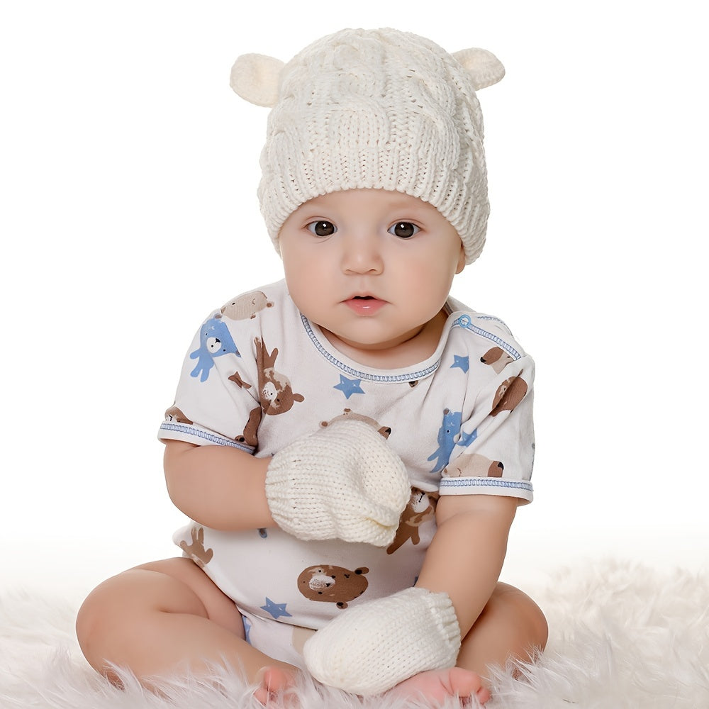 Cute Knitted Hat & Mittens Set for Newborns & Toddlers