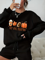 Women's Plus Graphic Print Long Sleeve Sweatshirt & Shorts Set