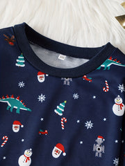 Dinosaur Santa Pattern Kid's Sweatshirt Long Sleeve Top Crew Neck Pullover