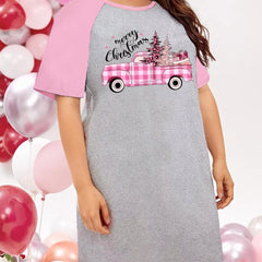 Christmas Nightdress Women's Plaid Cat & Christmas Tree