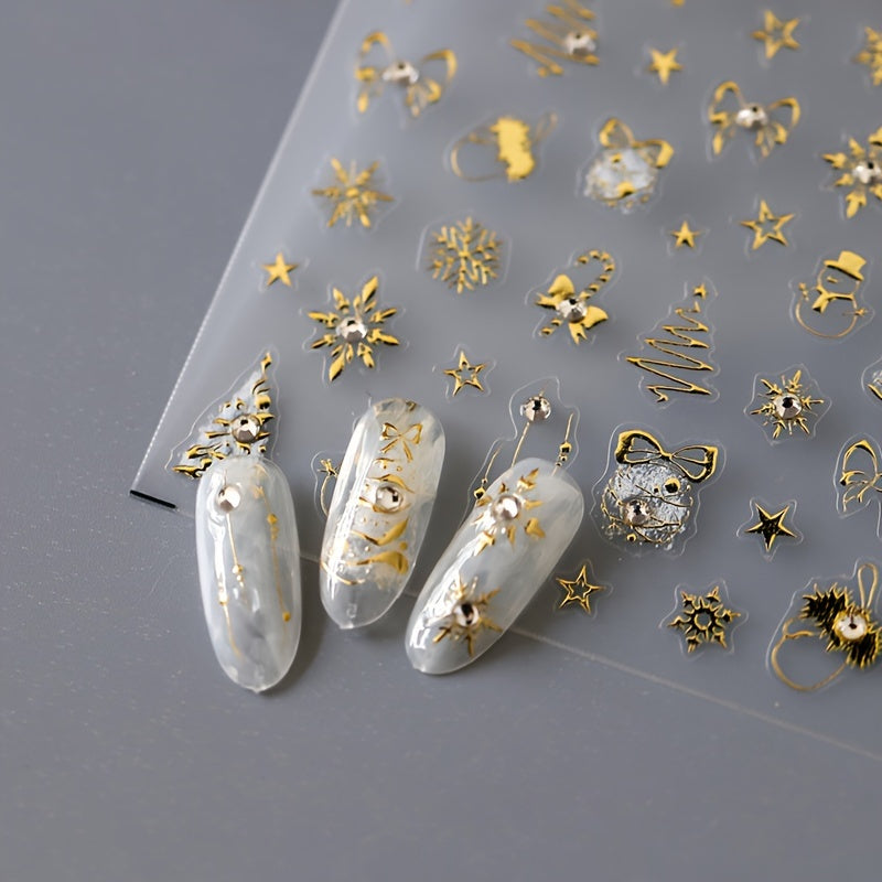 Glittery Golden Christmas Nail Art Stickers