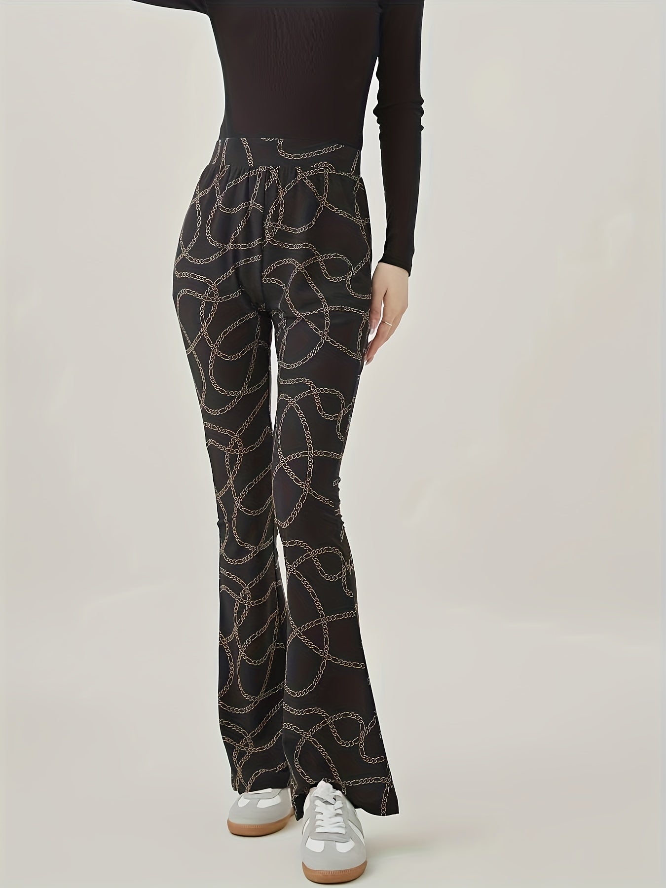 Plaid Print High Rise Fitness Flared Leg Trousers