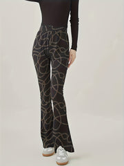 Plaid Print High Rise Fitness Flared Leg Trousers