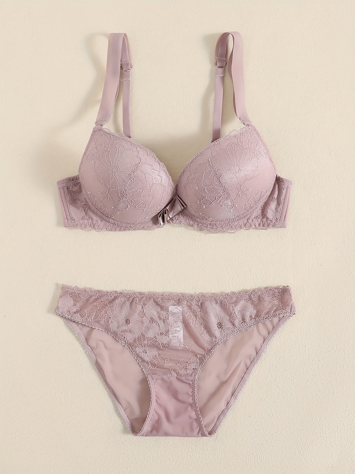 Floral Lace Push Up Bra & Bikini Panties Set