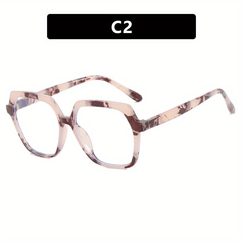 Large Polygon Clear Lens Glasses for Women Men with Case