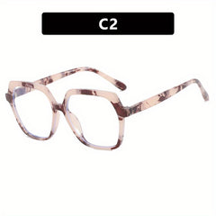 Large Polygon Clear Lens Glasses for Women Men with Case