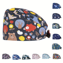 Cartoon Printed Working Hat Scrub Caps Adjustable Work Cap